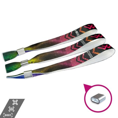 Látkový náramek (15x340mm, barevný potisk na jedné straně, s proměnlivými údaji) - s hliníkovým kroužkem