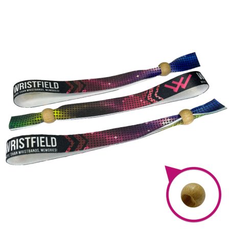 Látkový náramek (15x340mm, barevný potisk na jedné straně) - s opakovaně zavíratelným kroužkem z bambusu