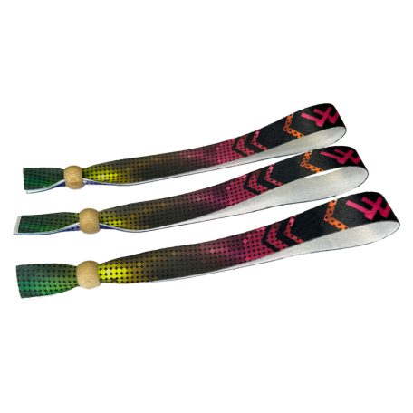 Látkový náramek (15x340mm, barevný potisk na jedné straně) - s opakovaně zavíratelným kroužkem z bambusu