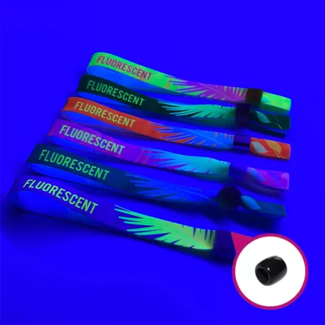 Látkový náramek - Dětská velikost (15x300 mm, jednostranný barevný FLUO potisk) - s opakovaně uzavíratelným plastovým kroužkem