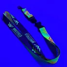 Saténová šňůrka na krk s potiskem 20x900mm - FLUO tisk  - se standardní karabinou a s trojzubcem