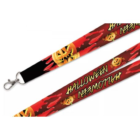 Šnůrka na krk  vzorované  satén barevné 20mm - s karabinou  -  Halloween dýně