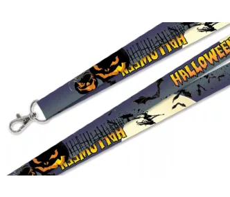  Šnůrka na krk  vzorované  satén barevné 20mm - s karabinou  - Halloween Čarodějnice
