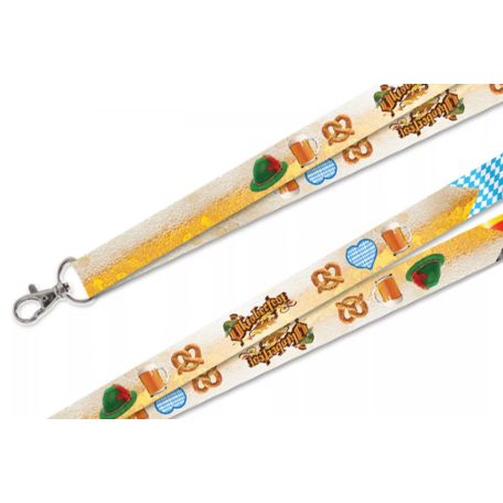 Šnůrka na krk - barevný satén vzorované 20mm - s karabinou - Oktoberfest s preclíky