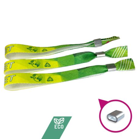 R-PET náramek (z recyklovaných PET lahví, 15x340 mm, s barevným potiskem na jedné straně) - s hliníkovým kroužkem - EXPRESS