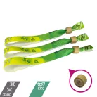 R-PET náramek (z recyklovaných PET lahví, 15x340mm, s barevným potiskem na jedné straně, variabilní údaje) - s bambusovým / plastovým kroužkem