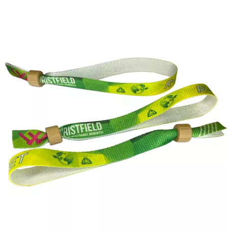 R-PET náramek (z recyklovaných PET lahví, 15x340mm, s barevným potiskem na jedné straně, variabilní údaje) - s bambusovým / plastovým kroužkem