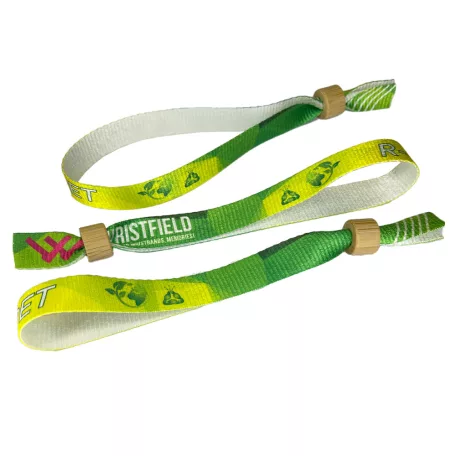 R-PET náramek (z recyklovaných PET lahví, 15x340mm, s barevným potiskem na jedné straně, variabilní údaje) - s bambusovým / plastovým kroužkem